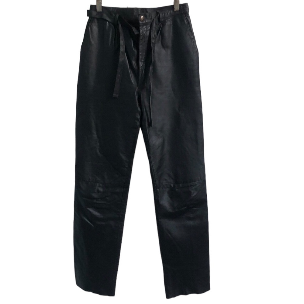 Vintage Fiocchi Authentic Italian Black Leather Pants Raw Hem Size XS